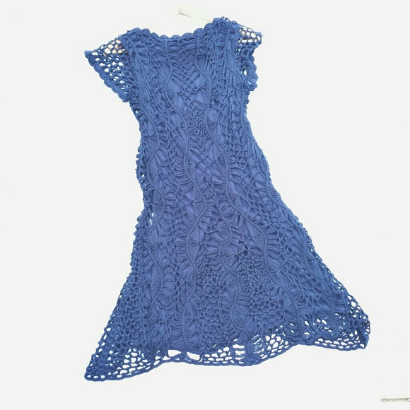 ASOS Women's Navy Crochet Fishnet Overlay Dress 6 - Picture 2 of 7